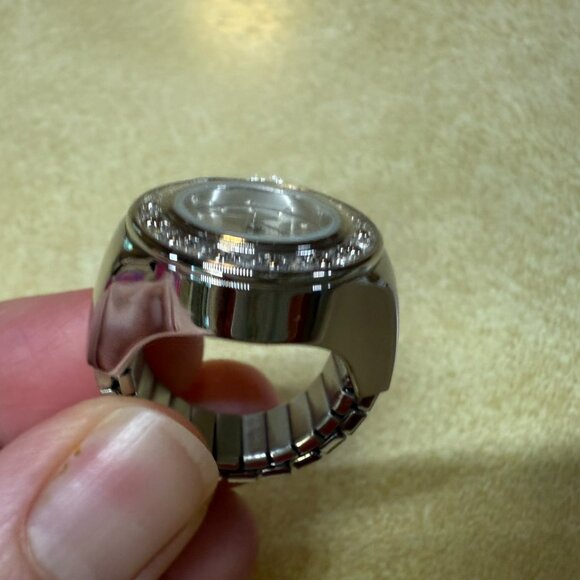 Avon Watch Ring w/April Birthstone Rhinestones Around Dial - Picture 3 of 8